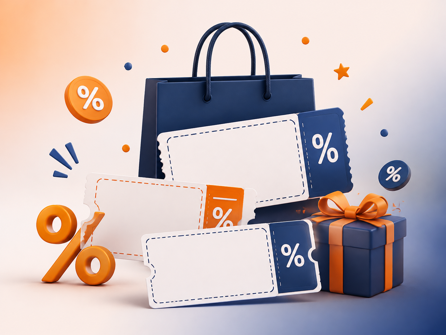 Shopping bag, discount coupons and gift representing online savings